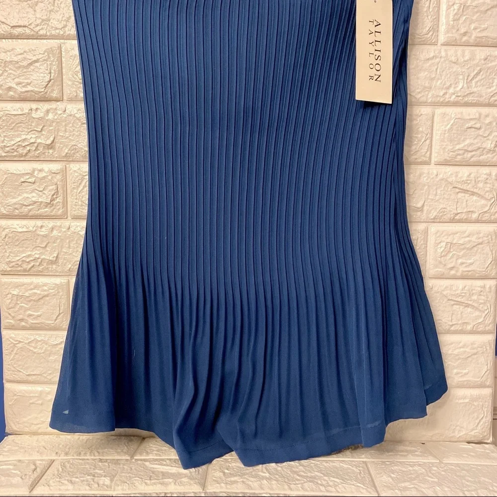 Allison Taylor Pleated Midi Skirt Indigo Blue Size Small